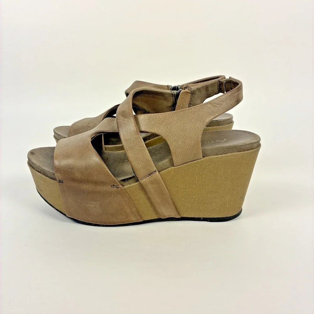 Antelope H43 Kaya Women's Metallic Taupe Leather Wedge Sandal EU 37 US 6.5